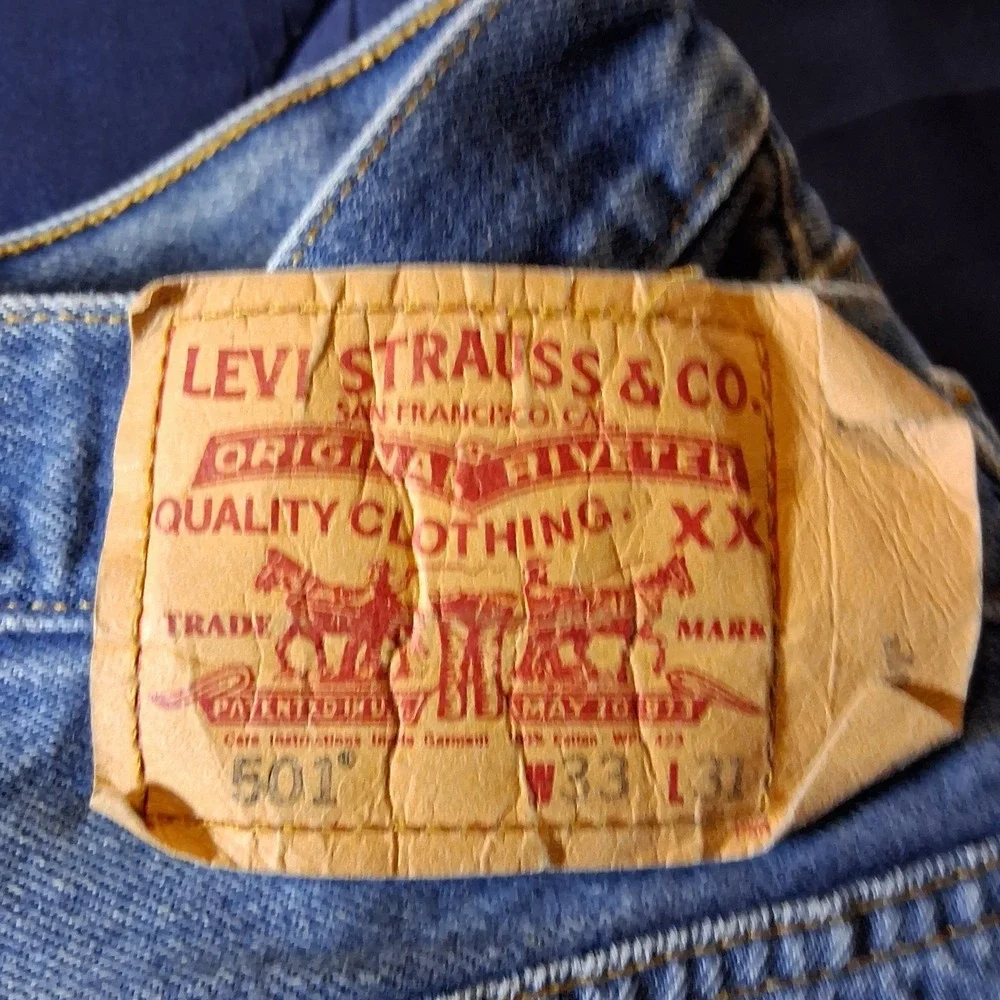 Levis 501 Original Fit Jeans Mens 33x31 Blue Denim Button Fly Straight‎ Leg